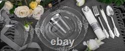 350 pièces d'assiettes en plastique transparent argenté, ensembles d'assiettes jetables argentées, comprennent 50