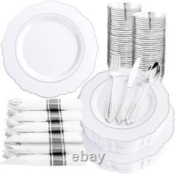 350PCS Assiettes en Plastique Rouges Assiettes Jetables Rouges de Noël avec Bord Doré 50Gu