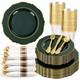 350pcs Assiettes En Plastique Vert Fonc&eacute; Jetables Avec Bord Dor&eacute; 50