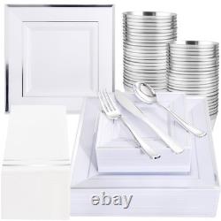 350Pcs Assiettes Argentées Assiettes Carrées en Plastique 9.5 et 6 servent pour