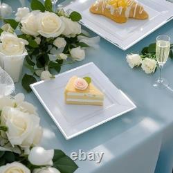 350Pcs Assiettes Argentées Assiettes Carrées en Plastique 9.5 et 6 servent pour