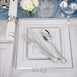 350Pcs Assiettes Argentées Assiettes Carrées en Plastique 9.5 et 6 servent pour