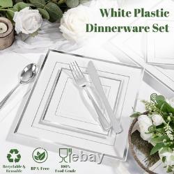 350Pcs Assiettes en Argent Assiettes Carrées en Plastique 9,5 et 6 servent pour