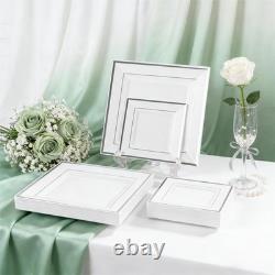 350Pcs Assiettes en Argent Assiettes Carrées en Plastique 9,5 et 6 servent pour