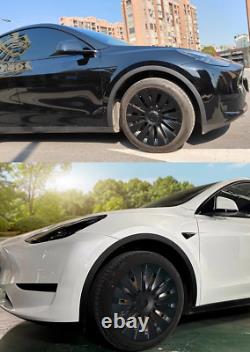 4 pièces pour Tesla Model Y Cache-moyeux de roue de voiture 19 pouces Bouchons de jante Couverture complète Argentée
