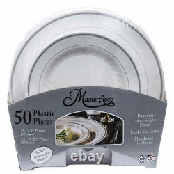 4x Masterpiece Plastic Plate With Silver Rim, 50-count (4 X 50 Plaques)