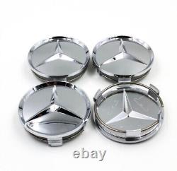 4x Pour Mercedes-Benz Enjoliveurs de Roue Argent Brillant Emblème Capuchons de Jante Set 75mm