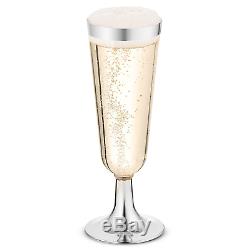 50 Argent En Plastique Rimmed Champagne Flutes 5,5 Oz Effacer Dur Disposable Party