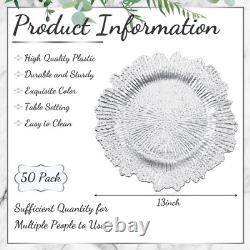 50 pièces de plateaux de charge floraux argentés 13 bords froncés pour mariages et événements