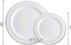 600 Piece Silver Dinnerware Set -100 Silver Rim 10 Pouces Plaques En Plastique 100 Jante 7