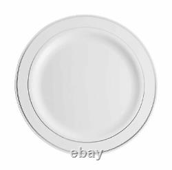 600 Piece Silver Dinnerware Set -100 Silver Rim 10 Pouces Plaques En Plastique 100 Si
