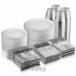 600 Pièces D'argent De Vaisselle -100 Rim Argent 10 Pouces Plaques En Plastique 100