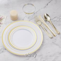 600 pièces Ensemble de vaisselle jetable robuste avec assiettes, couverts et gobelets pour fête