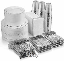 700 Piece Argent Dînette 200 Argent Rim Plastique Plaques 300 Argent Pla