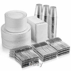 700 Pièces D'argent De Vaisselle 200 Argent Rim Plastique Plaques 300 Argent