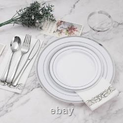 700 pièces Ensemble d’assiettes et de couverts argentés jetables pour 100 invités