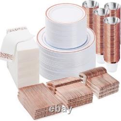 700 pièces de vaisselle jetable : assiettes, gobelets, fourchettes, couteaux, cuillères, serviettes, neuf