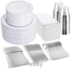 700PCS Assiette en Plastique Argentée Ensemble d'Assiettes Argentées 100 Invités Jetables