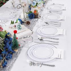 700PCS Assiette en Plastique Argentée Ensemble d'Assiettes Argentées 100 Invités Jetables