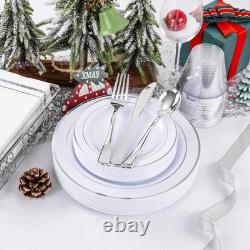 700PCS Assiette en Plastique Argentée Ensemble d'Assiettes Argentées 100 Invités Jetables