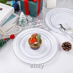 700PCS Assiette en Plastique Argentée Ensemble d'Assiettes Argentées 100 Invités Jetables