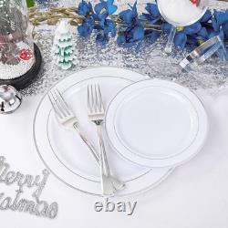 700PCS Assiette en Plastique Argentée Ensemble d'Assiettes Argentées 100 Invités Jetables