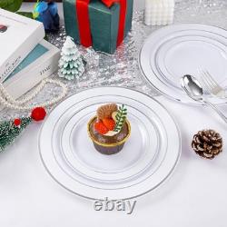700PCS Assiettes en Plastique Argentées Ensemble de 100 Invités Bord Argenté