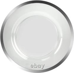 Assiette de présentation élégante transparente jetable de 13 pouces avec bord argenté, 48 pièces