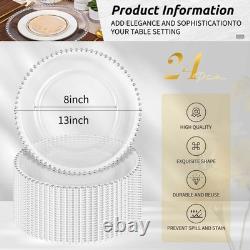 Assiette de service en argent clair avec bord perlée, paquet de 24, 13 pouces