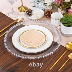 Assiette de service en argent clair avec bord perlée, paquet de 24, 13 pouces