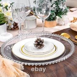 Assiette de service en argent clair avec bord perlée, paquet de 24, 13 pouces