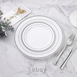 Assiette en plastique S, assiette jetable de 10,25 pouces pour dîner, fête avec 100 pièces argentées