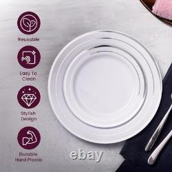 Assiette en plastique argentée élégante de 60 pièces pour mariages et événements spéciaux