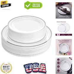 Assiette en plastique élégante avec bord argenté, 60 pièces, pour mariages et événements spéciaux