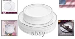 Assiette en plastique élégante avec bord argenté, 60 pièces, pour mariages et événements spéciaux