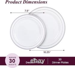 Assiette en plastique élégante avec bord argenté, 60 pièces, pour mariages et événements spéciaux