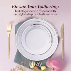 Assiette en plastique élégante avec bord argenté, 60 pièces, pour mariages et événements spéciaux