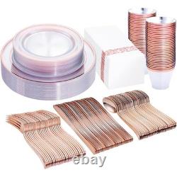 Assiette en plastique jetable durable avec bord argenté, ensemble de fête, vaisselle élégante, 50 pièces