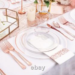 Assiette en plastique jetable durable avec bord argenté, ensemble de fête, vaisselle élégante, 50 pièces