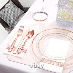 Assiette en plastique jetable durable avec bord argenté, ensemble de fête, vaisselle élégante, 50 pièces