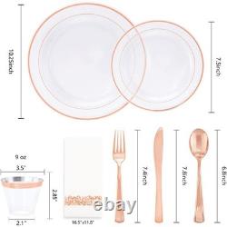 Assiette en plastique jetable durable avec bord argenté, ensemble de fête, vaisselle élégante, 50 pièces