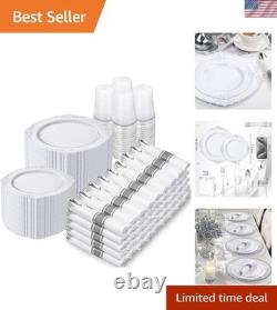 Assiette jetable avec bord argenté 700 pièces ensemble complet pour mariages et événements