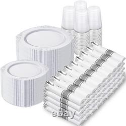Assiette jetable avec bord argenté 700 pièces ensemble complet pour mariages et événements