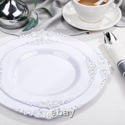 Assiette jetable avec bord argenté 700 pièces ensemble complet pour mariages et événements