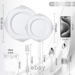 Assiette jetable avec bord argenté 700 pièces ensemble complet pour mariages et événements
