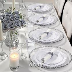 Assiette jetable avec bord argenté 700 pièces ensemble complet pour mariages et événements