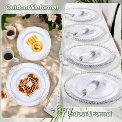 Assiette jetable avec bord argenté 700 pièces ensemble complet pour mariages et événements