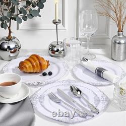 Assiette jetable avec bord argenté 700 pièces ensemble complet pour mariages et événements