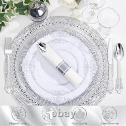 Assiette jetable avec bord argenté 700 pièces ensemble complet pour mariages et événements