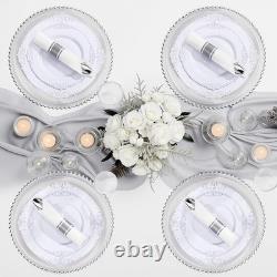 Assiette jetable avec bord argenté 700 pièces ensemble complet pour mariages et événements